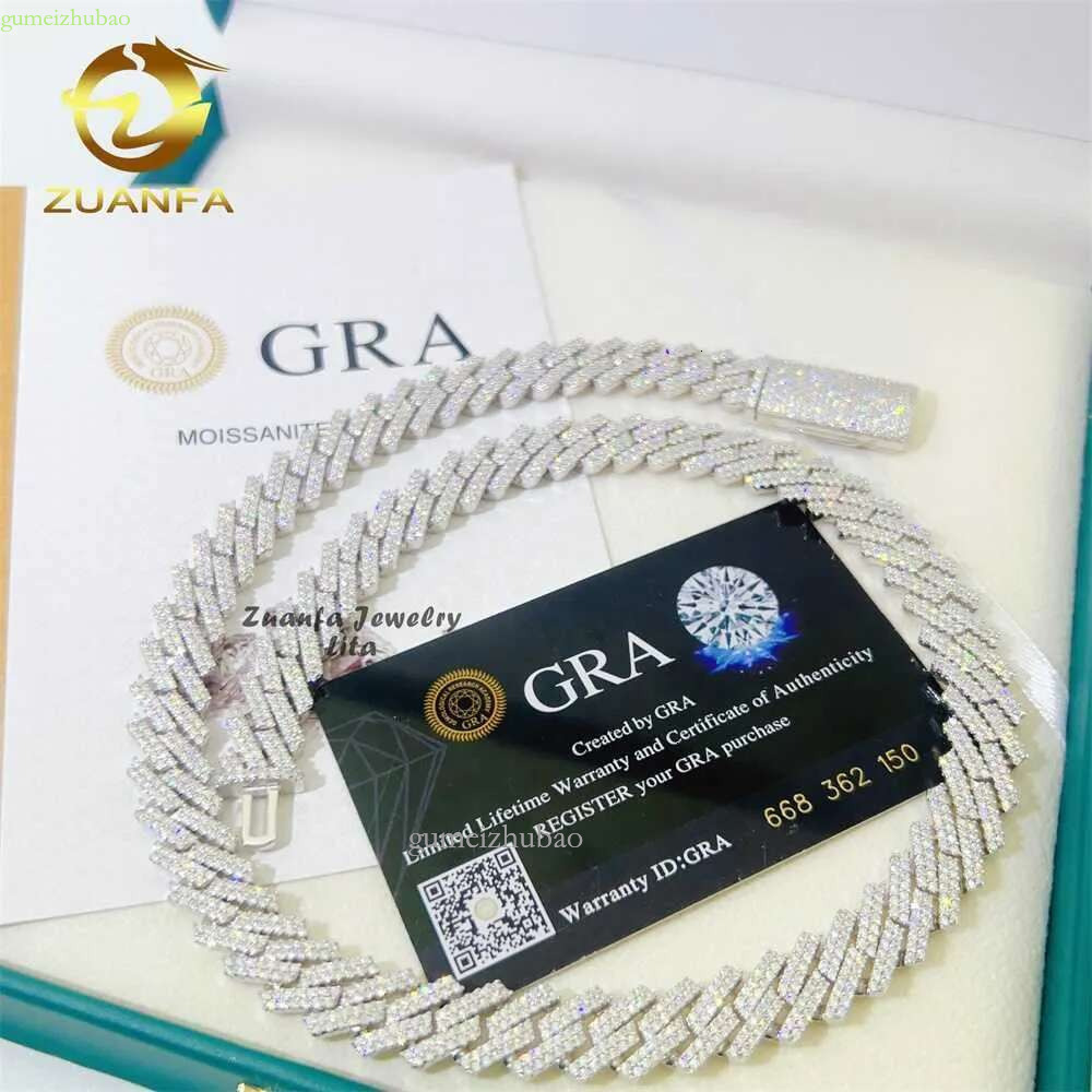 Hot Selg Sterg Sier Hip Hop 10mm 12mm 14mm 15mm Iced Out Moissanite Dia Cuban k Chain