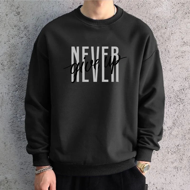 Men Oversized Graphic Sweatshirt Hoodied Korean Trendy Letters Printed Long Sleeve T-shirt Cotton Hip Hop Sports Top Men Clothes 250113