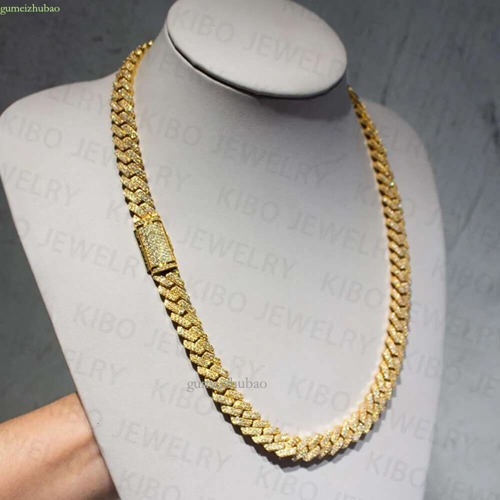 Real Grown Iced Out Hip Hop Jewelry for Men 12mm 10k Solid Gold Lab Dia Cuban k Chain