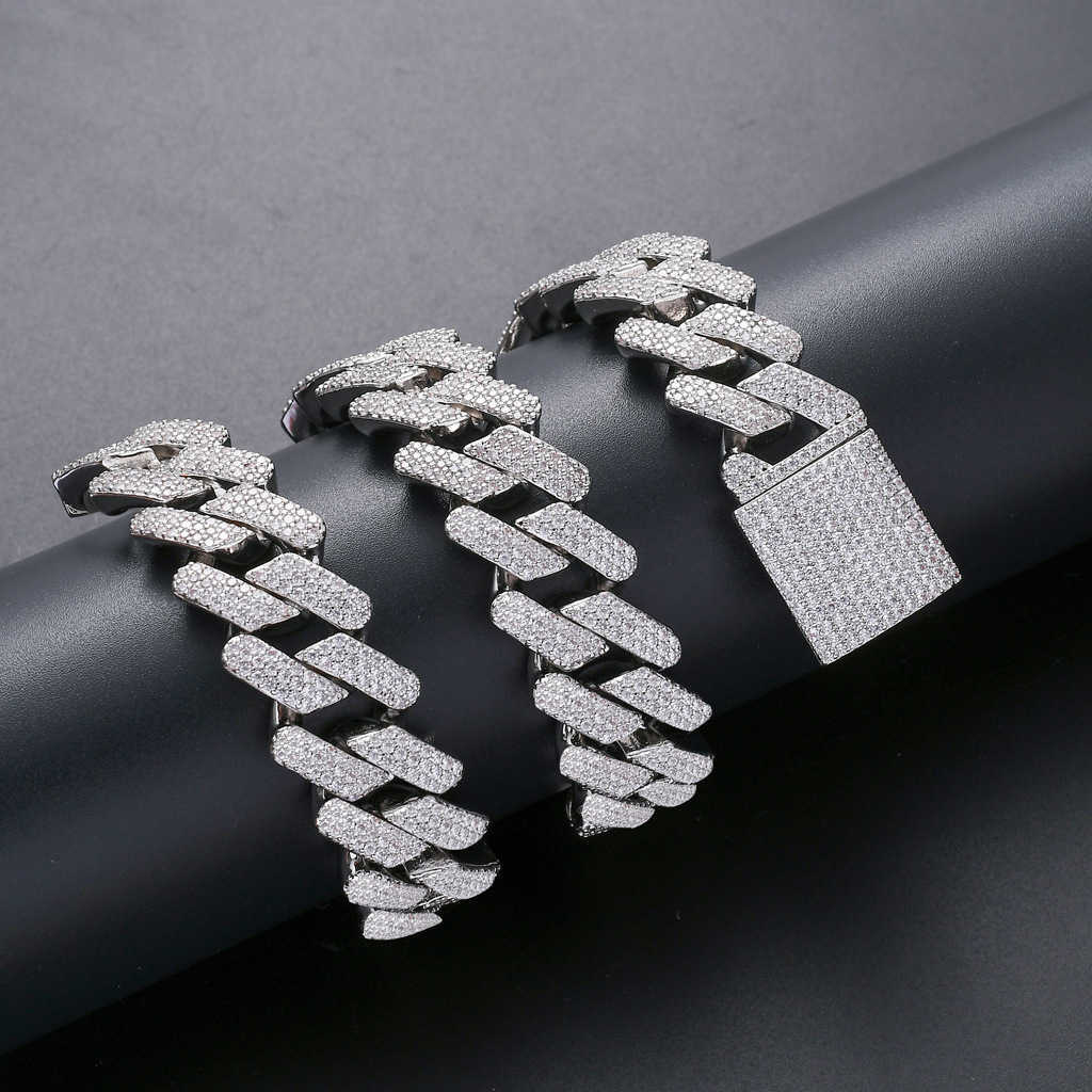 Hip Hop Fine Jewelry Men 20mm Chunky Miami Cuban Chain Cubic Zircon Brass 14k Gold Plated Thick Prong Cuban Link Chain Necklace