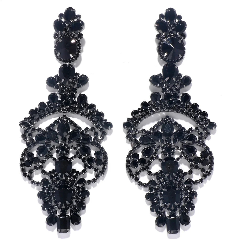Fashion ladies black crystal Exaggerate earrings statement accessories oversized rhinestone pendant earrings promotion jewelry 250110