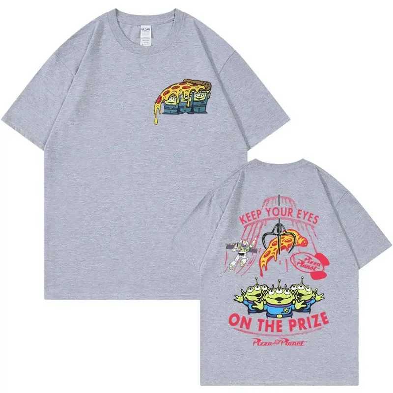 Funny Pizza Planet Double Sided Graphic T-shirt Men Women Fashion Retro Cartoon T-shirts Casual 100% Cotton Short Sleeve T Shirt X2501131