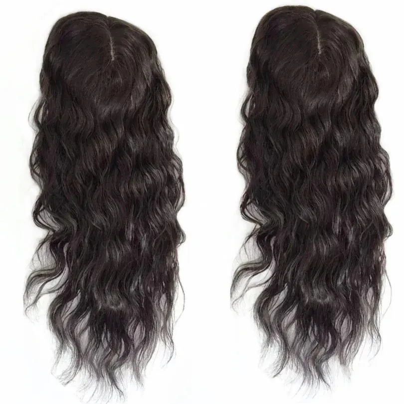 Wavy Clips On Hair Topper hair Piece 6x6" Virgin natural wave Hair Silk Base Toppers 15x16 cm Middle Part For Women