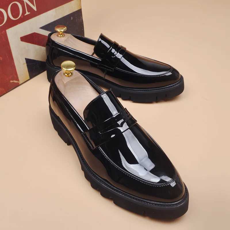 mens fi wedding party dress patent leather shoes slip- lazy shoe black trend platform loafers gentleman sneakers zapatosXJ250113