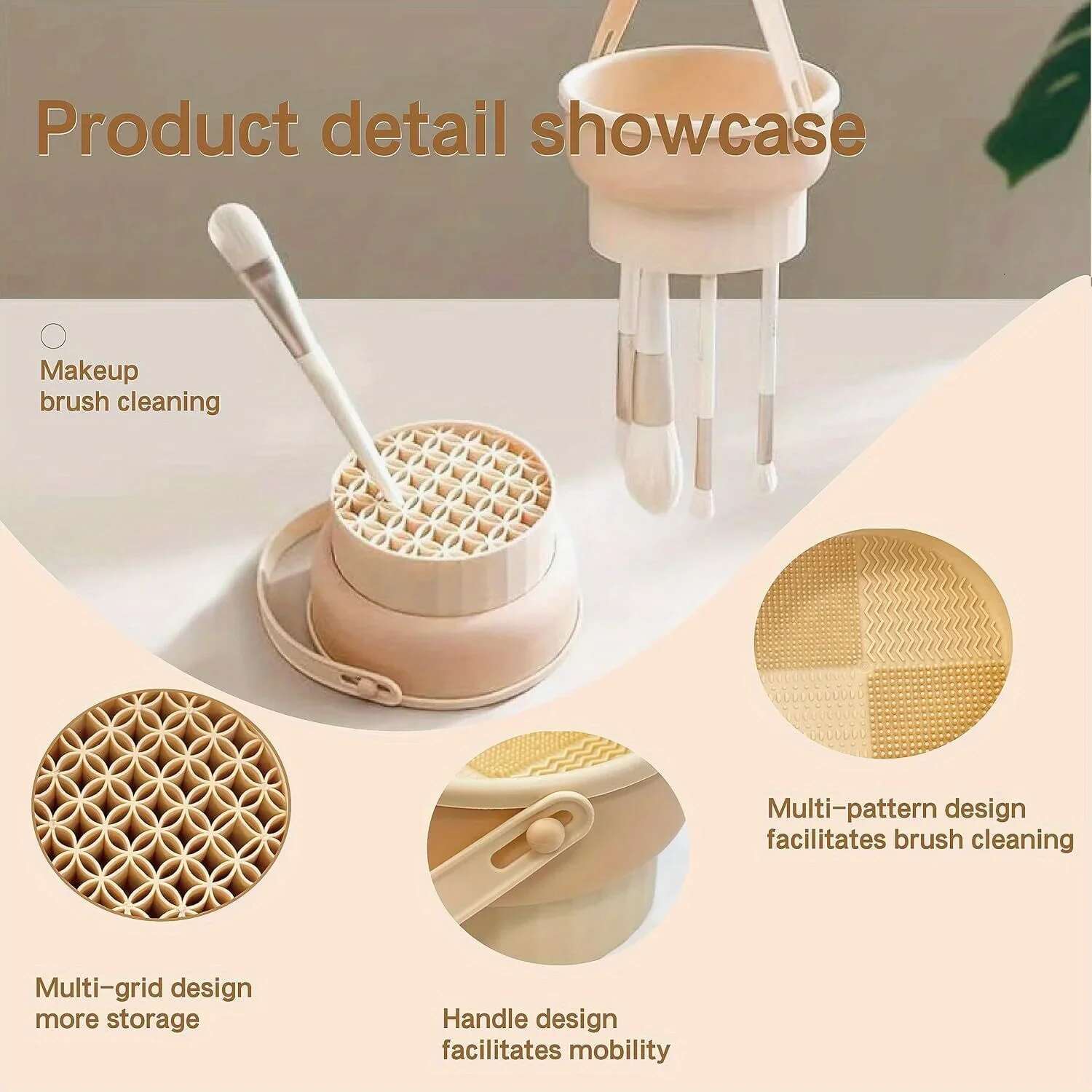 2-Piece Set 3-in-1 Silicone Cleaning Bowl and Gray Makeup Brush Cleaner with Storage Box