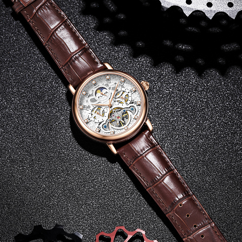 Men's Elegant Automatic Mechanical Watch with Skeleton Design, Night Glow, and Waterproof Steel Band