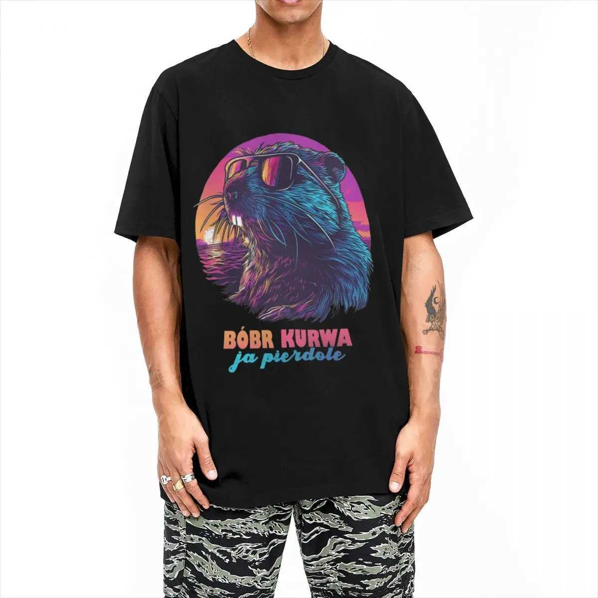 Couple T Shirt Synthwave Polish Beaver Meme Bobr Bober Kurwa T-Shirts Novelty Summer Tee Shirt Streetwear Design Cotton Tops X250113