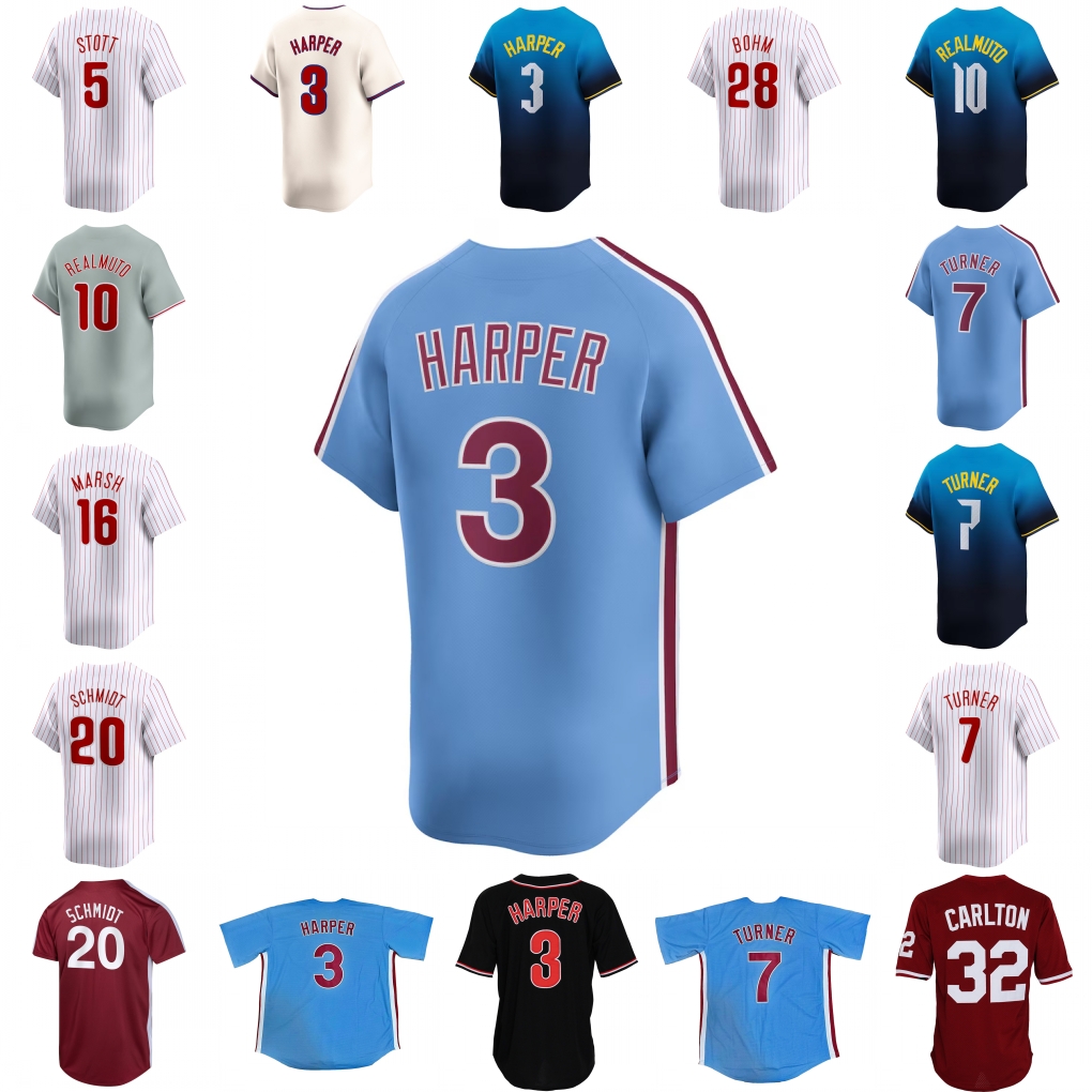 Trea Turner Baseball Jersey 3 Harper Kyle Schwarber J.T. Realmuto Alec Bohm Bryson Stott Nick Castellanos Aaron Nola Zack Wheeler Brandon Marsh Suarez Luzardo SCHMIDT
