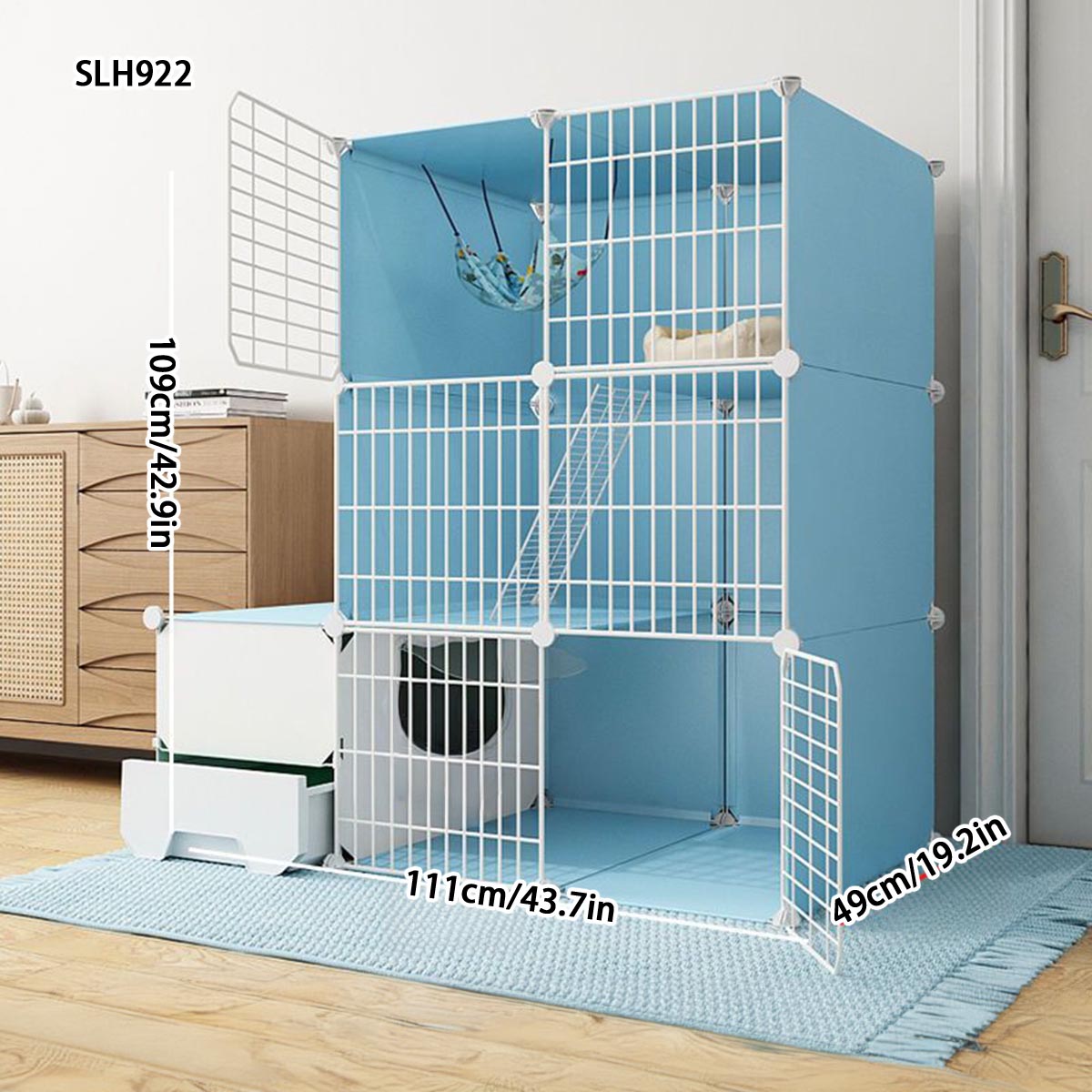 Indoor Triple-Storey Cat Condo with Huge Litter Pan and Cozy Nook Space