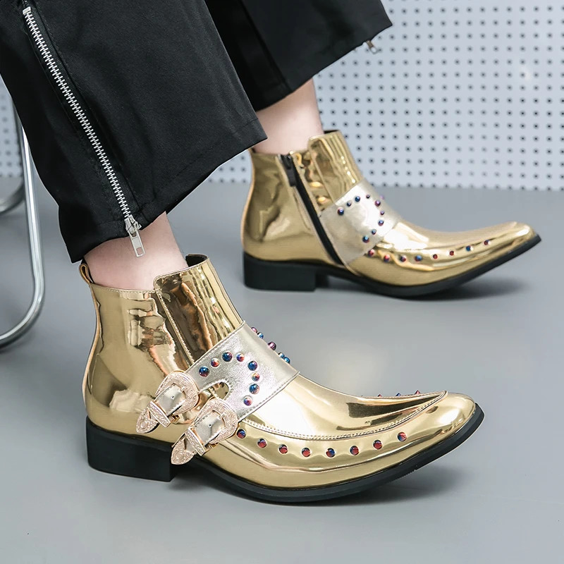 British Style Side Zipper Brown Chelsea Mens Boots Pointed High Top Business Leather Shoes Mens Wedding Ankle Boot 250106