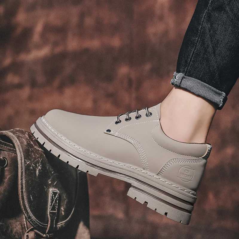 Four Seas Mens and Womens Low Cut Versatile Small Leather Shoes Trend Black Hiking Shoes Thick Low Versatile Casual BootsXJ250113