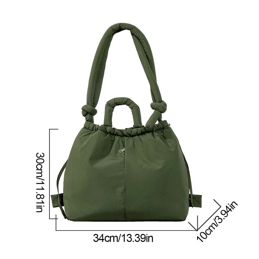 Stuffing Lightweight Stylish Backpack Large Capacity Women Puffy Drawstring Bucket Puffer Padded Shoulder Solid Tote Bag