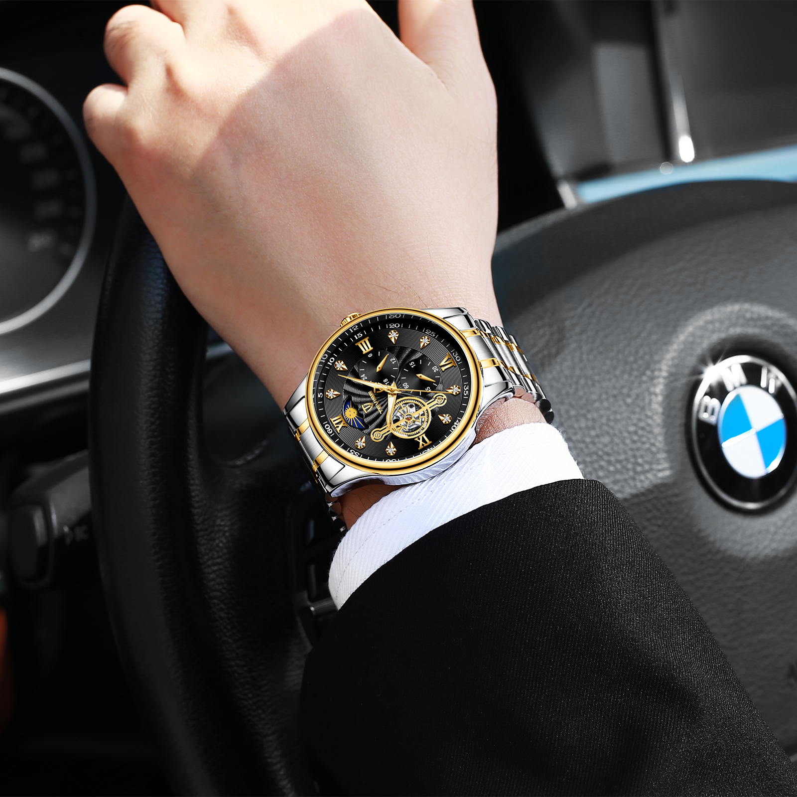 TEVISE Designer Watch Stainless Steel Strap Business Waterproof Automatic Mechanical Mens Watch T053-820-001