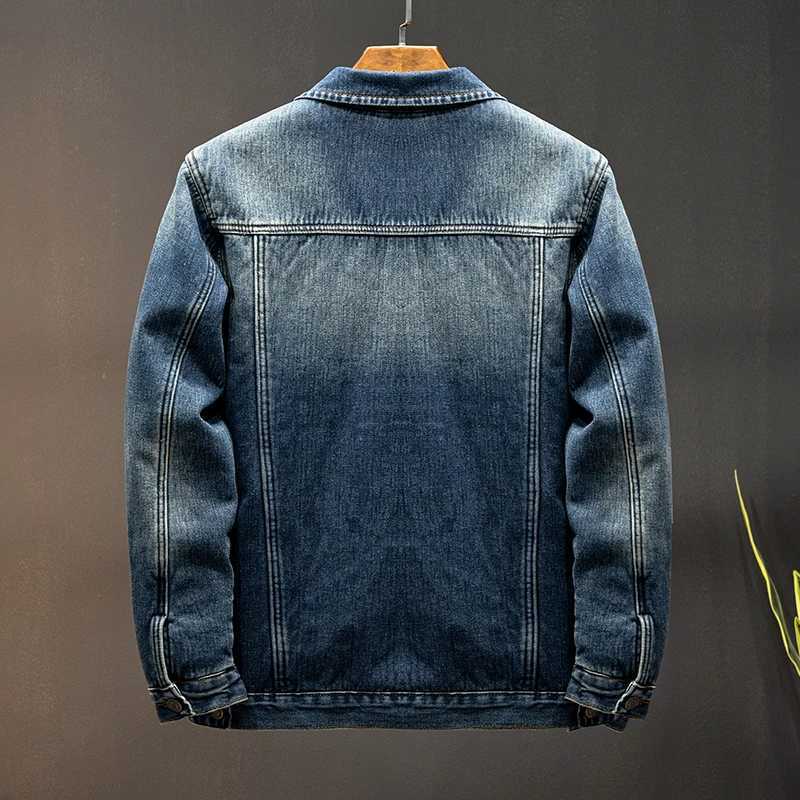 High density padded thickened warm casual denim jacket high street fashion brand blue Large Size Workwear Jacket Mens X250113