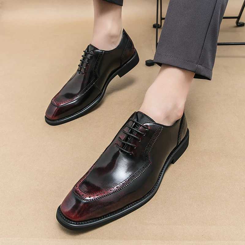 Designer Fi Derby Shoes Men Square Headed Lace up Business Fi Dress Shoes British Style Black Red Size 38-46 Men ShoesXJ250113