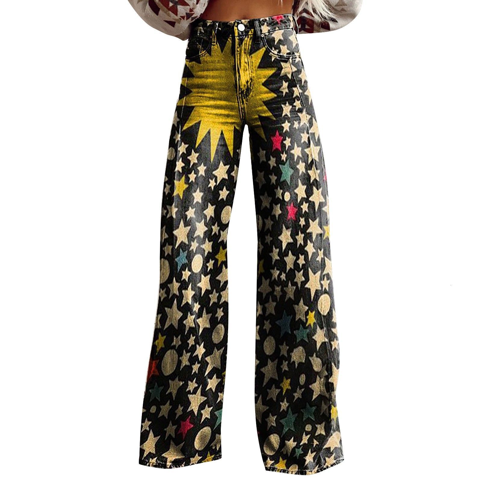 designer jeans baggy jeans womens designer hot selling foreign trade european and american foreign trade abstract printing plus size wom c56