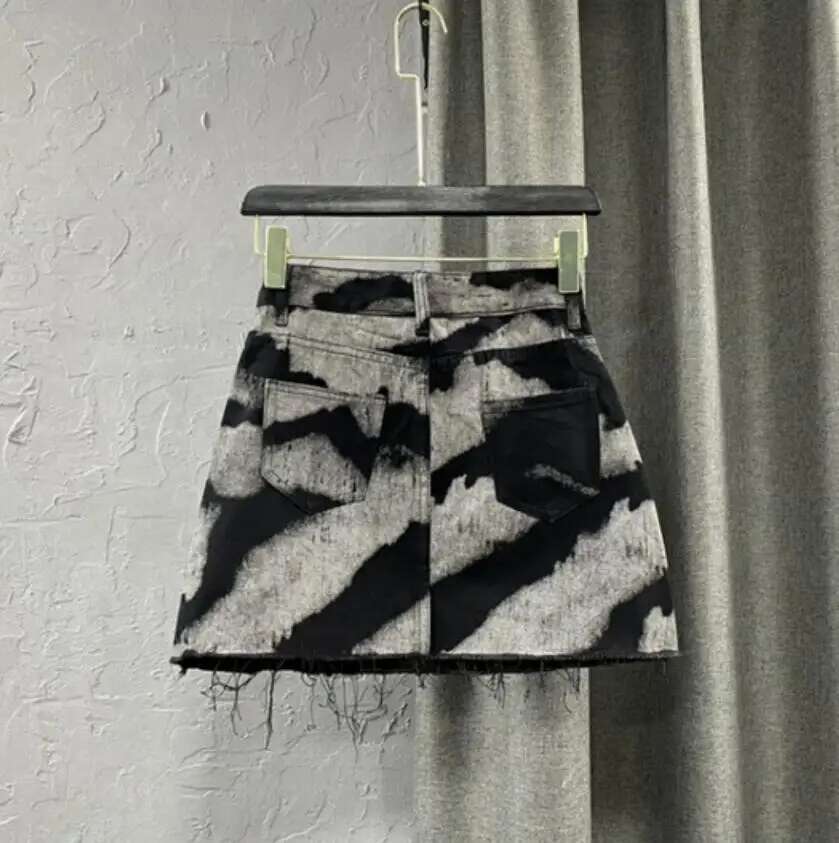 2025Summer New Denim Women High Waist Personalized Pattern Jeans Mini Skirts Casual A-E Jupe Femme P366