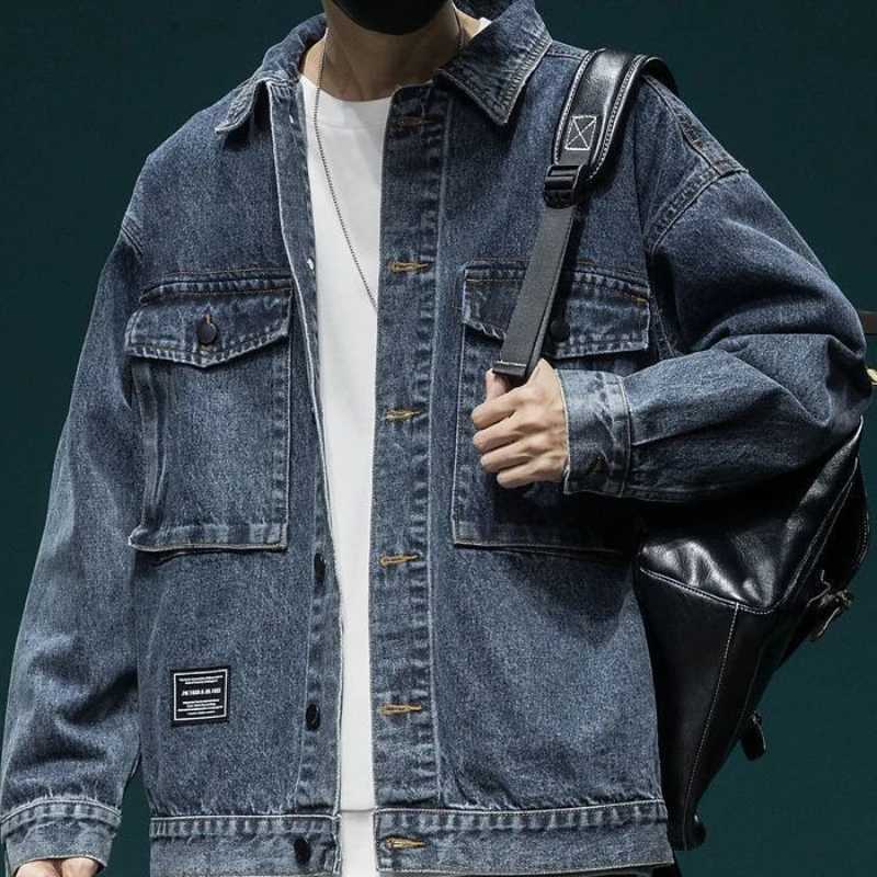 Denim Jackets Man Autumn Wide Shoulders Jeans Coat for Men with Embroidery Cargo Y2k Original Branded Size L Aesthetic Korea Big X250113