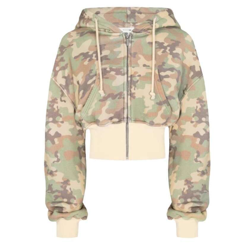 Leopard print spicy girl sports suit camouflage short cut waist slimming hooded cardigan sweatshirt loose pants two-piece set