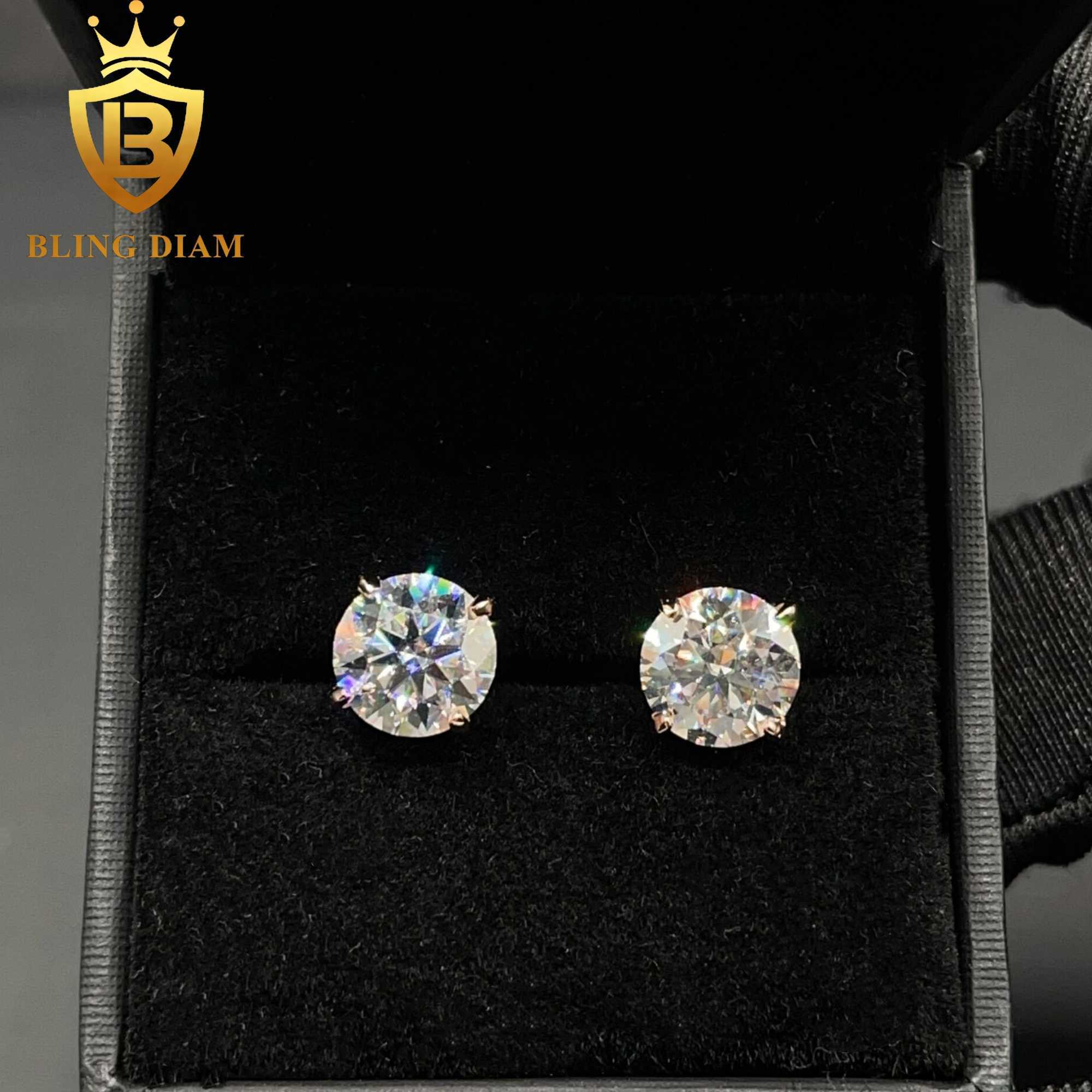 8MM Fine Jewelry Gold Plated 925 Sterling Silver VVS Moissanite Diamond Screw Back Stud Earrings