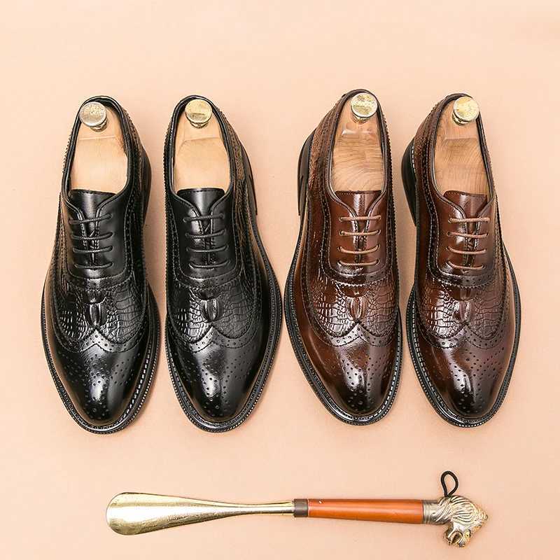 Luxury Men Brogue Dress Shoes Men Suit Casual Shoes Formal Business Leather Shoes Men Brown Wedding Italian Banquet Shoe Size 46XJ250113