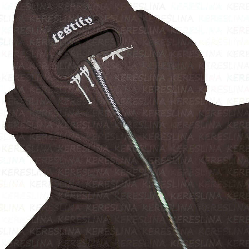 Y2K American street punk hip-hop style hooded sweatshirt hand-painted pattern with cross print