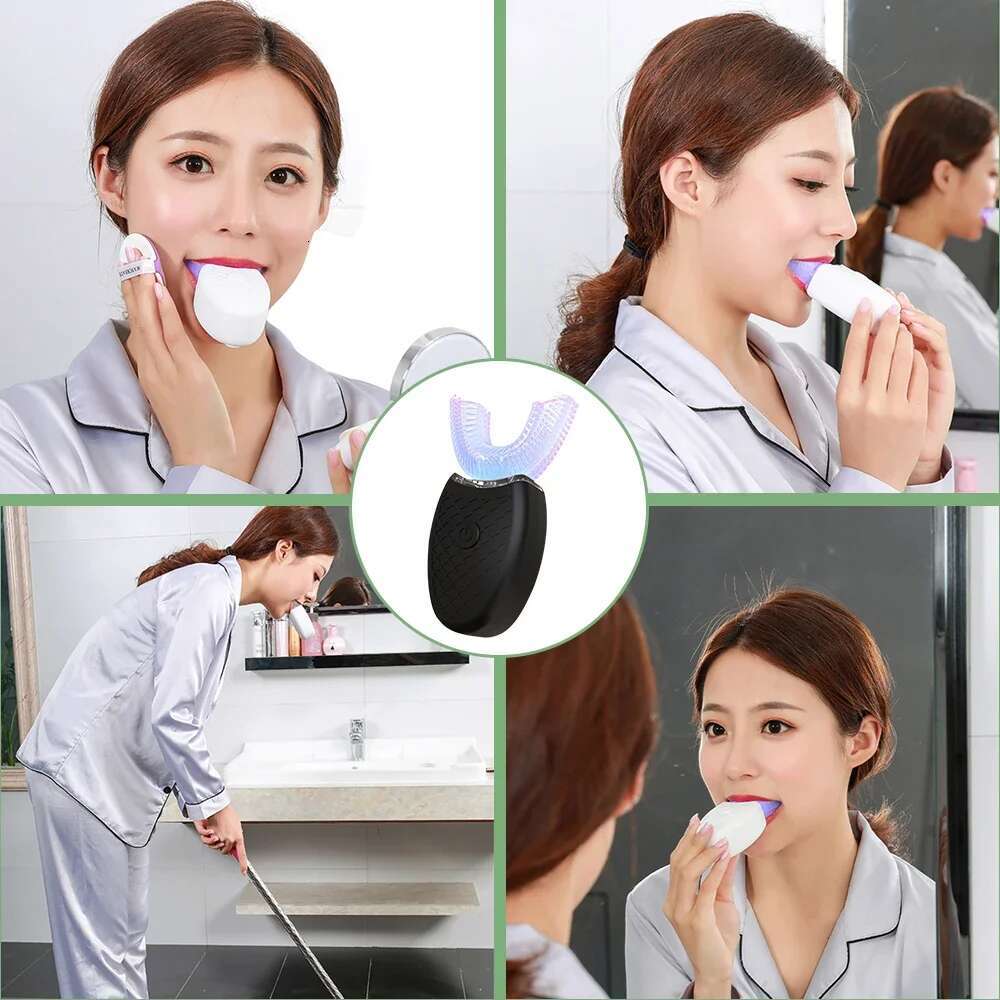 360 Degrees Intelligent Automatic Sonic Electric Toothbrush U Type 4 Modes Brush USB Charging Tooth Whitening Blue Light