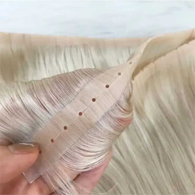 Invisible PU webbing with holes for human hair double injection long adhesive tape PU flat webbing without glue micro link holes woven tape extension 