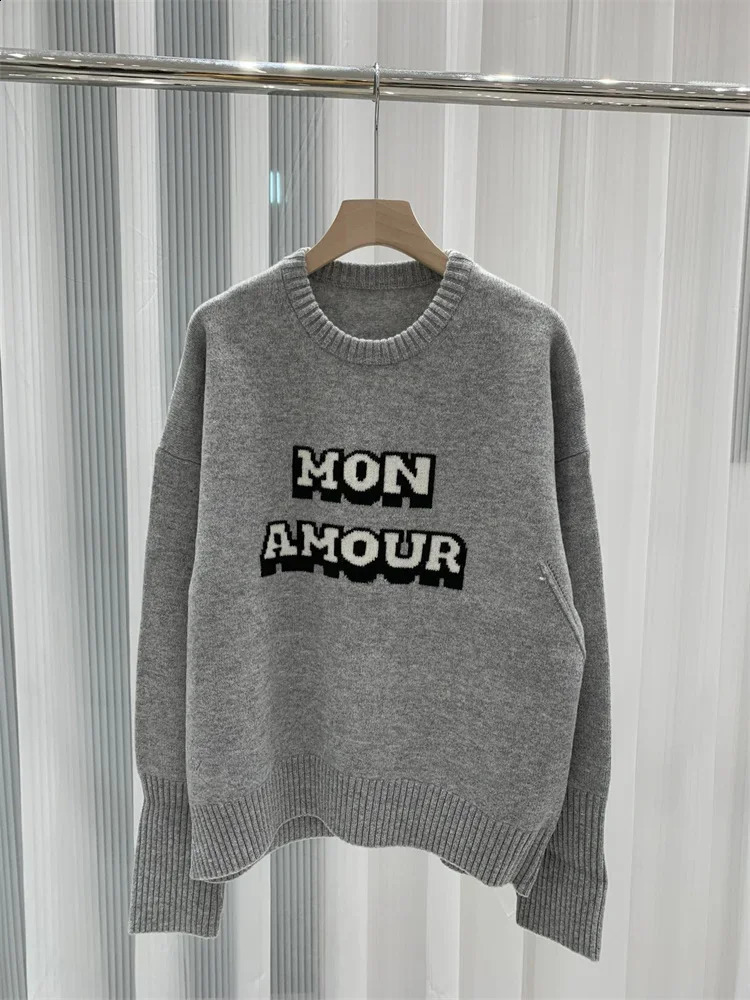 Letters Ladies Round Neck Pullover Tops 100% Cashmere 3 Colors Knit Sweater for Women Spring 250113