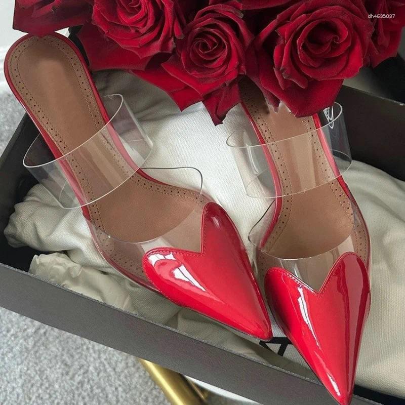 Slippers Spring And Summer Heart-Shaped Pointy Stiletto Heels Wearing Transparent Female Sandals