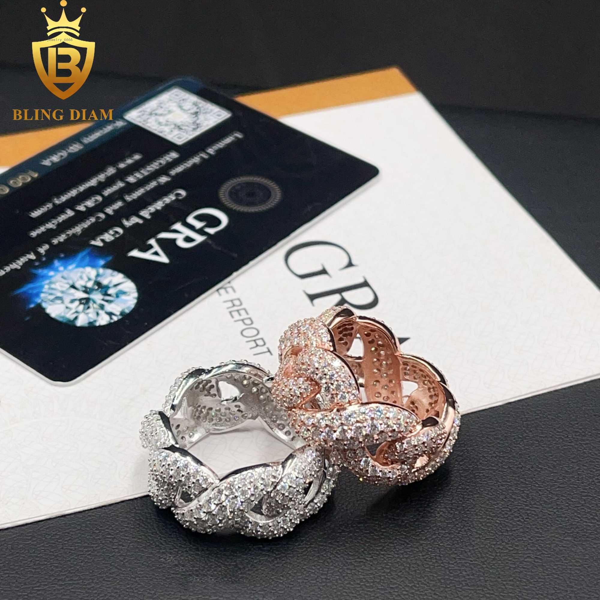 New Style Hip Hop Jewelry 925 Sterling Silver VVS Moissanite Full Diamond Iced Out Cuban Rings Men