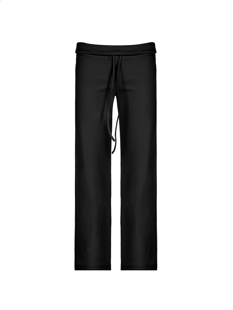 Solid Drawstring Low Waist Straight Pants Women Basic Casual Jogger Sweatpants 250102