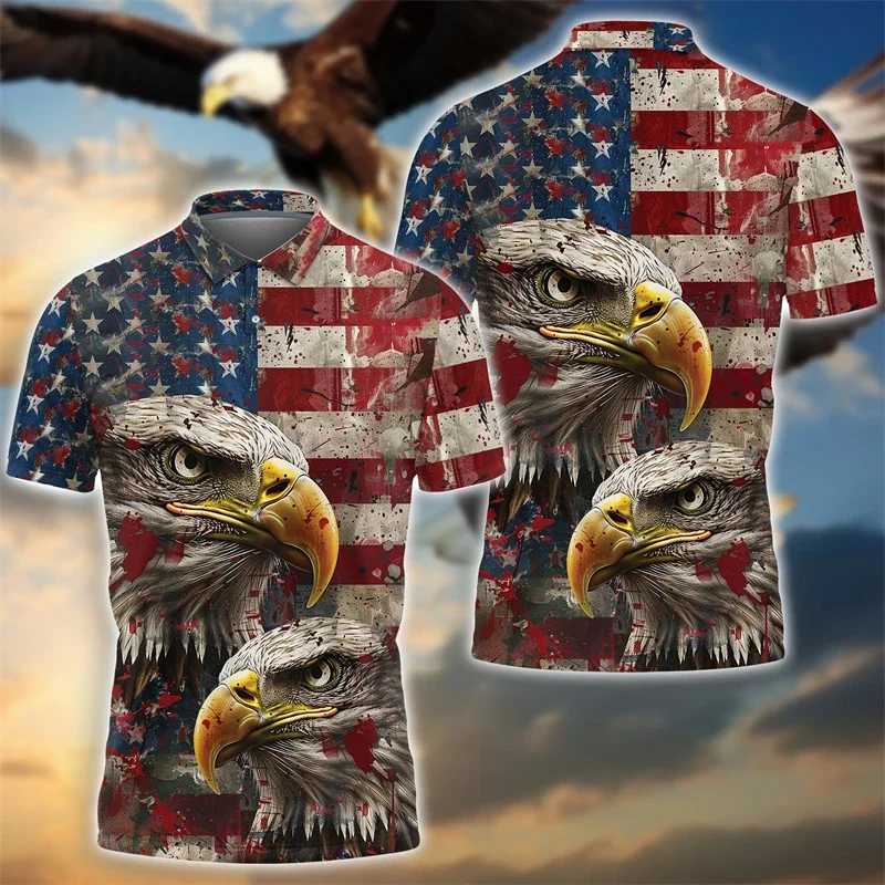 High Quality American Flag 3D Printing 3D Printing Fashion Short Sleeve American Mens Polo Shirt American Animal Mens T-shirt T250113