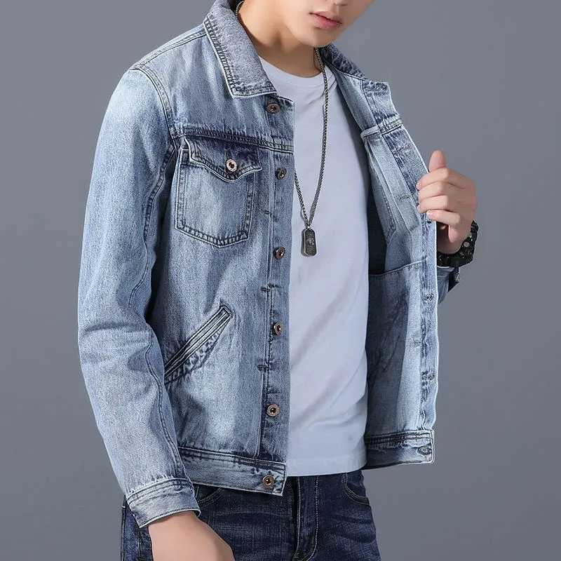 Spring Autumn Mens Denim Jacket Fashion Handsome Versatile Cargo Jacket Vintage Lapel Outerwear Casual Loose Denim Coat X250113