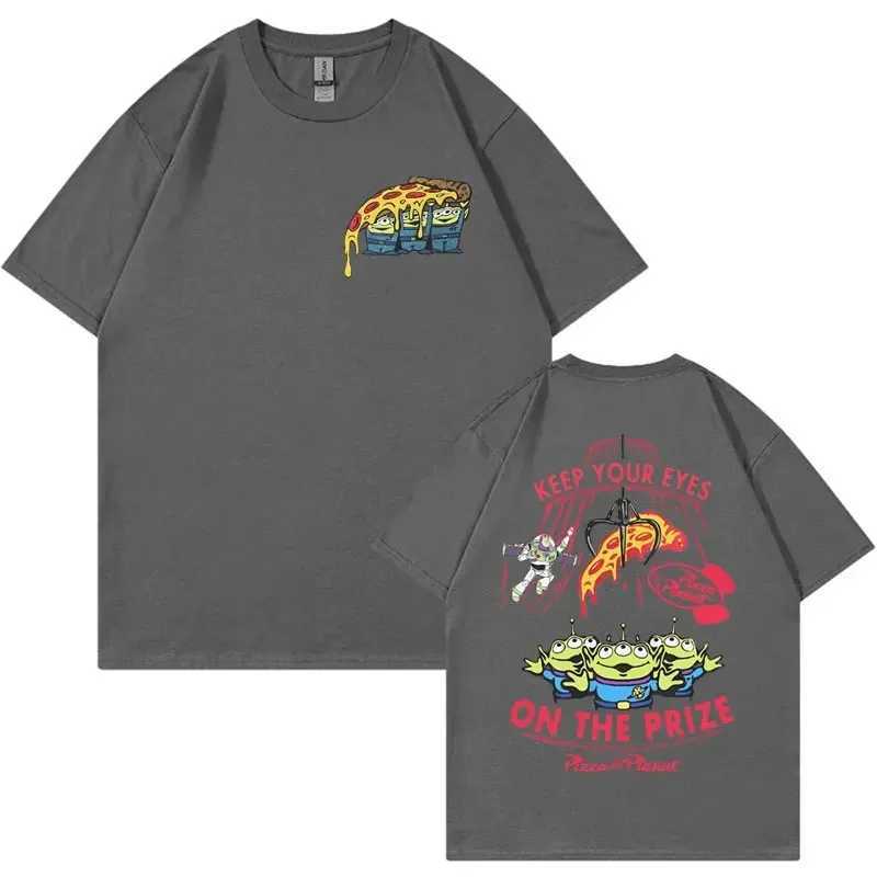 Funny Pizza Planet Double Sided Graphic T-shirt Men Women Fashion Retro Cartoon T-shirts Casual 100% Cotton Short Sleeve T Shirt X2501131