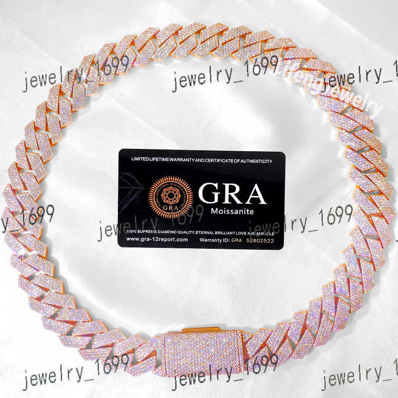 Custom 20mm 4-Rows 925 Sterling Silver Rose Gold Cuban Link Chain for Men Full Iced Hip Hop Diamond Moissanite Fine Necklaces