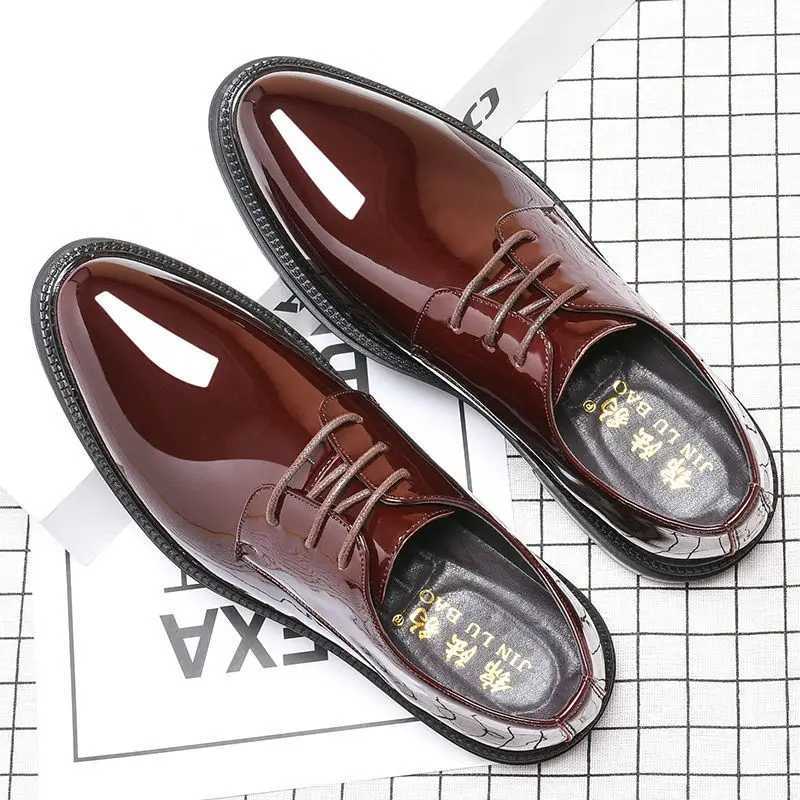 Men Oxfords Shoes Male Formal Shoes Patent leather Men Brogues Shoes Lace-Up Bullock Business Dress LK-28XJ250113
