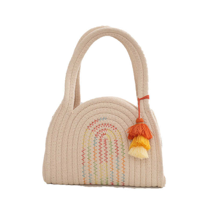 Knitted Bag for Women 2023 New Simple and Fashionable Handbag, Hand-held Cotton Thread Vacation Tote Bag, Mini Handbag 250113