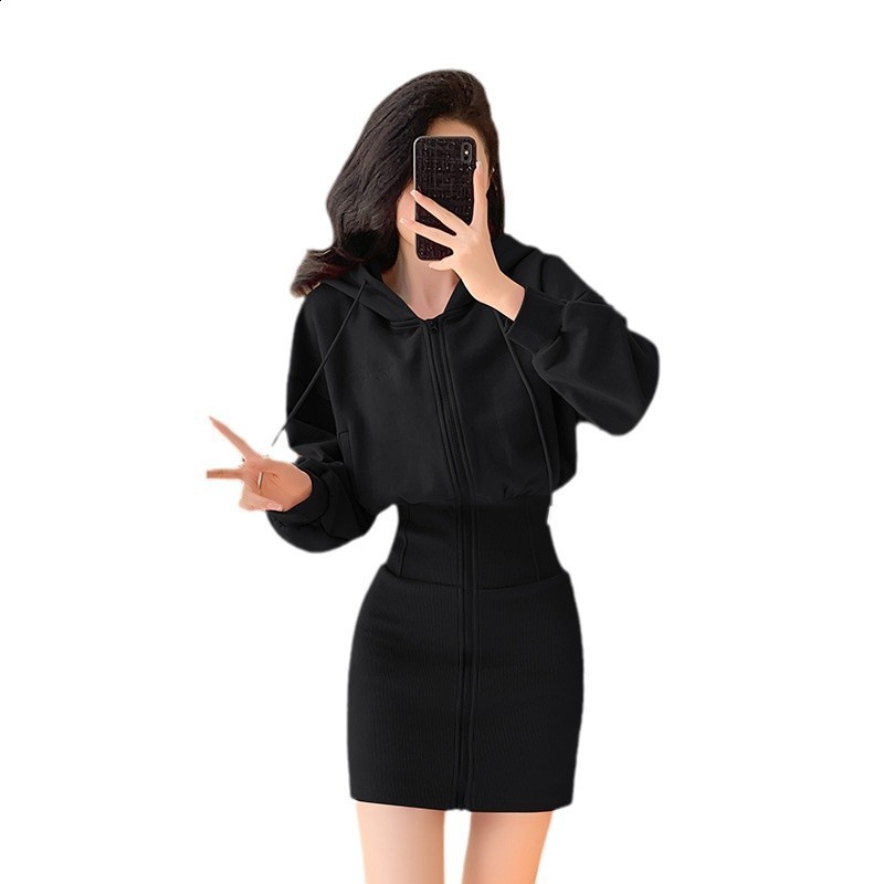 Sexy girl hooded sweatshirt long sleeved dress temperament womens waist bag hip skirt 2024 autumn and winter dress Y200930