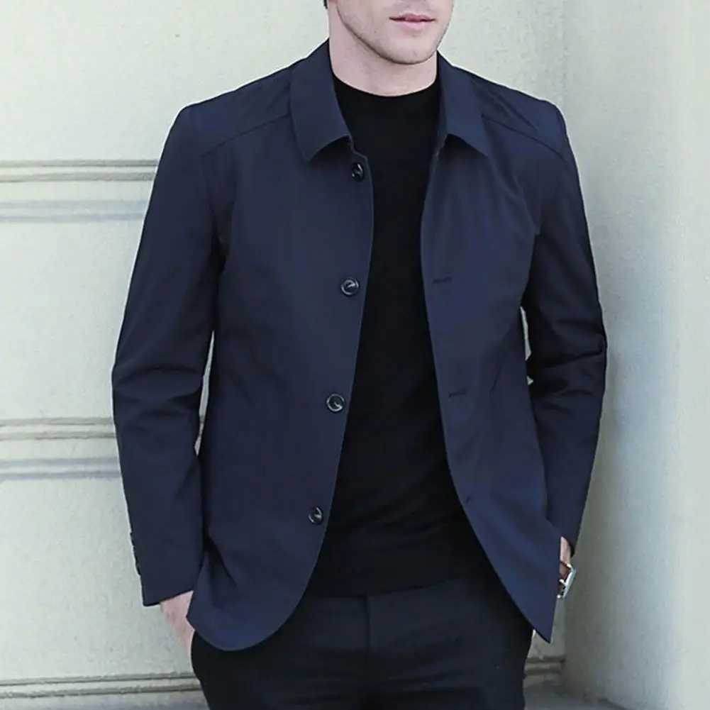 Korean Style Coat Lapel Casual Zipper Fashion Men Jacket Windbreaker Coats Solid Color Men Clothing X250113