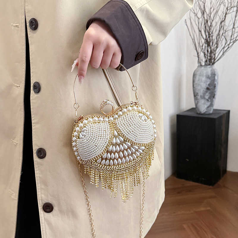 Bags Women's Bag 2024 New Fashionable Water Diamond Tassel Love Internet Celebrity Chain Crossover Banquet 250113