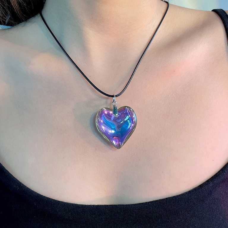 Heart Shaped Crystal Pendant Necklace Korean Style String Necklace Fashion Personality Versatile Necklace Accessories Locket Necklaces 241221
