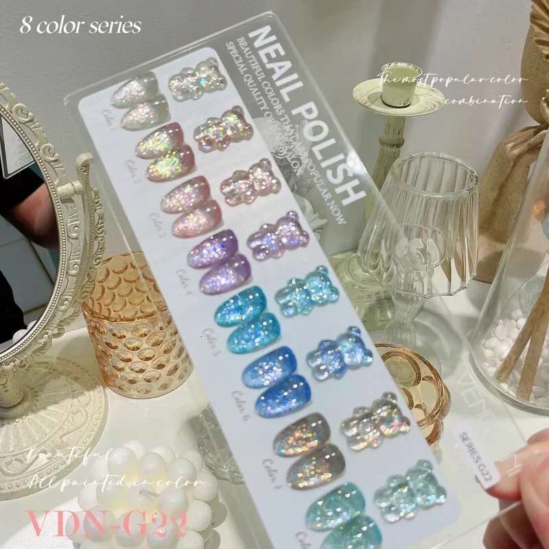 8 Colors/set Glitter Chips Dia Polish Sparkg Art Varnish with Reflective Effect UV Nail Gel Lacquer