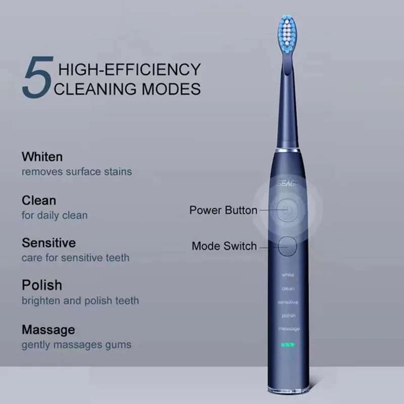 Seago Electric Sonic Toothbrush USB Charge Rechargeable Adult Waterproof Electronic Tooth Brushes Replacement Heads Gift