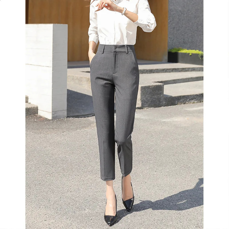 Gray Trousers Autumn Cropped High Waist Slimming Suit Pant Korean Version for Temperament Cigarette Pa 250102