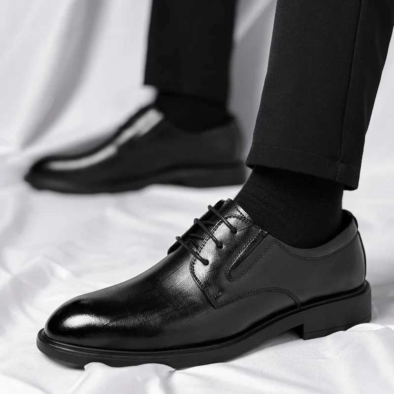 3/6/8 CM Elevator Shoes Men Dress Shoes Black Soft Leather Men Heighten Formal Shoes Casual Business Men Oxfords Suit ShoesXJ250113