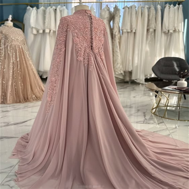 Dusty Pink Muslim Wedding Dress Arabian Moroccan Traditional Ingush Bride Dress Caftan Applique Islamic Sukienka Civil Saudi Arabic Bridal Gowns 2025 