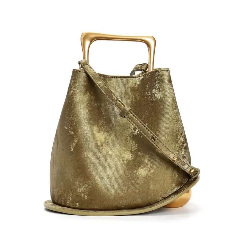 Designer Bucket Women High Quality Silk Leather Metal Handle New In Handbag 2025 Trend Fashion Chic Crossbody Bag