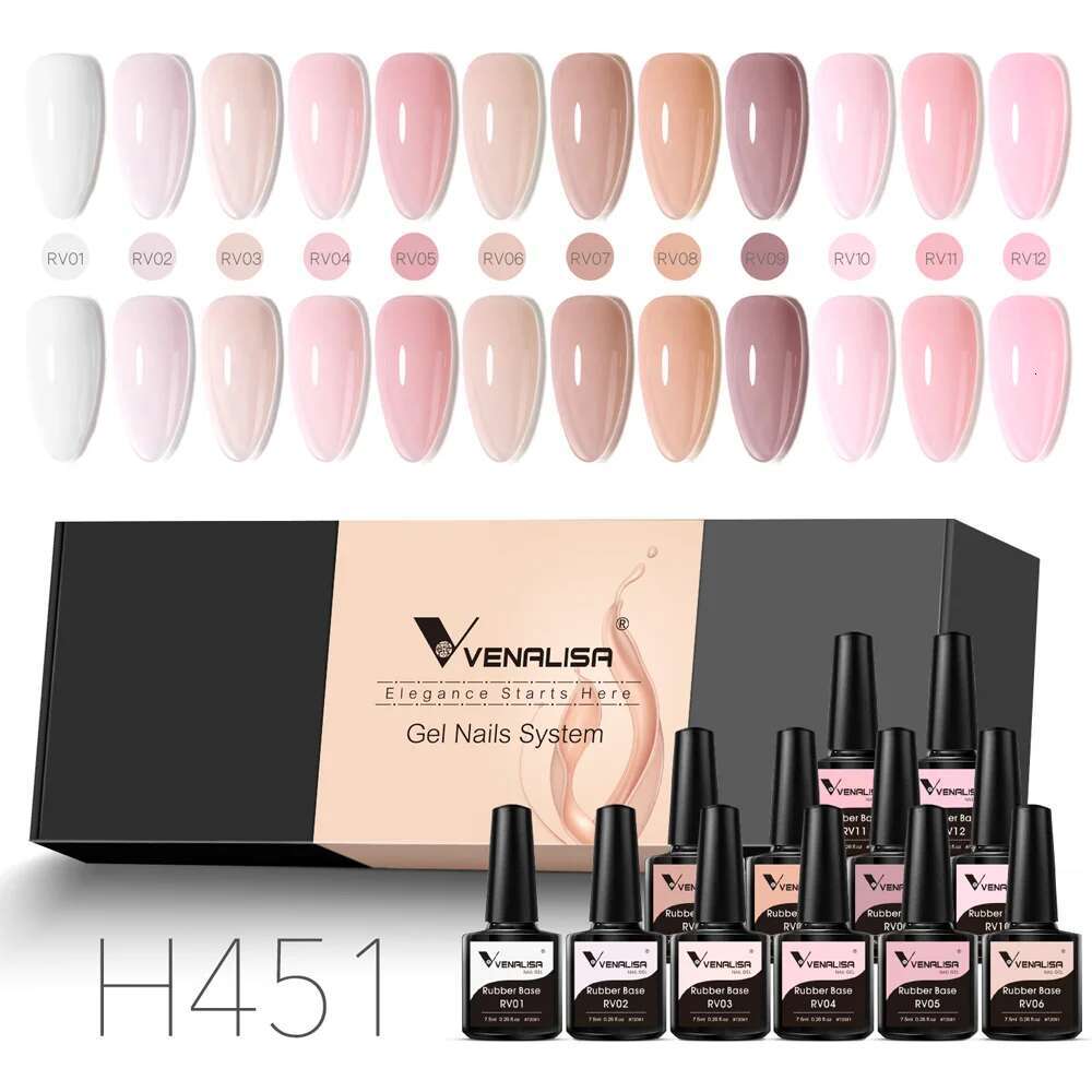 12pcs/kit Rubber Base Coat Jelly Semi Permanent Venalisa Gel Nail Polish Gorgeous Color Soak Off UV LED Branded Box VIP Gift