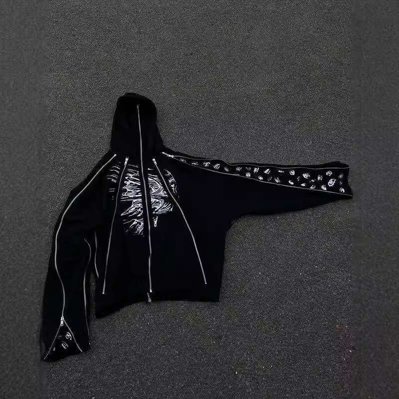 American style new street trend high craftsmanship dark Harajuku Y2K zipper with cap loose unisex bathroom